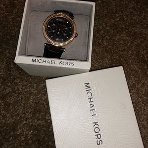 Michael Kors black leather strap watch